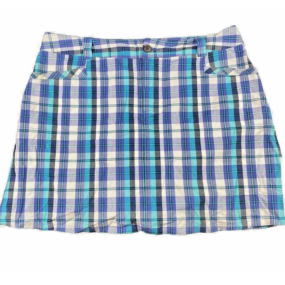 Plaid Skort Women 14 Blue Good Stretch Cotton Mini White Stag W5384302L
